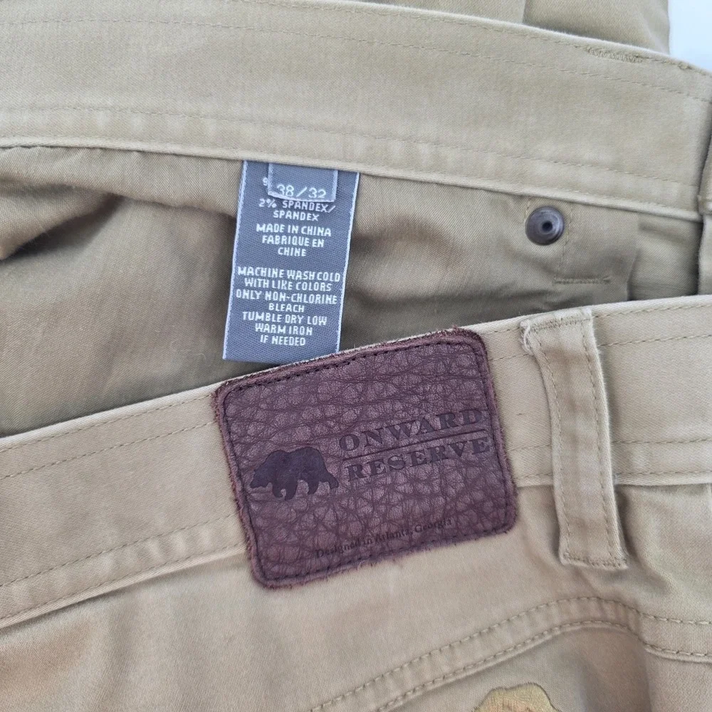 Onward Reserve Pants Mens 38x32 Khaki Tan Jeans Classic Five Pocket Chino Preppy